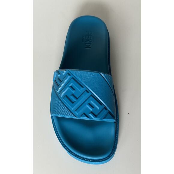 NIB $460 Fendi Men\'s FF Rubber Slide Sandals Cyber Blue 13 US/12 UK Italy 7X1377 main image 13